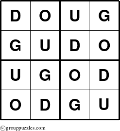 The grouppuzzles.com Answer grid for the Doug puzzle for 