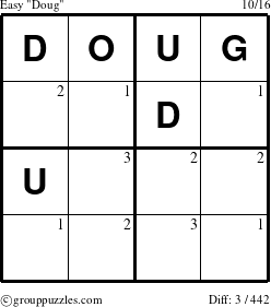 The grouppuzzles.com Easy Doug puzzle for  with the first 3 steps marked