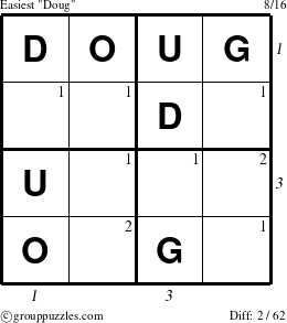The grouppuzzles.com Easiest Doug puzzle for  with all 2 steps marked