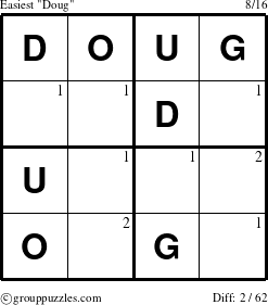 The grouppuzzles.com Easiest Doug puzzle for  with the first 2 steps marked