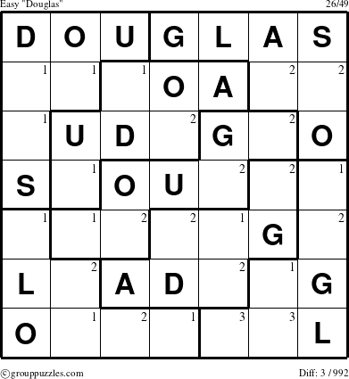 The grouppuzzles.com Easy Douglas puzzle for  with the first 3 steps marked