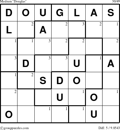 The grouppuzzles.com Medium Douglas puzzle for  with the first 3 steps marked