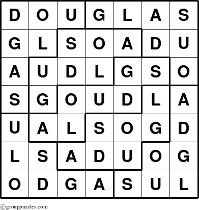 The grouppuzzles.com Answer grid for the Douglas puzzle for 