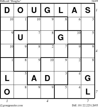 The grouppuzzles.com Difficult Douglas puzzle for , suitable for printing, with all 10 steps marked