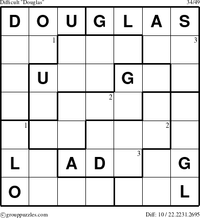 The grouppuzzles.com Difficult Douglas puzzle for  with the first 3 steps marked