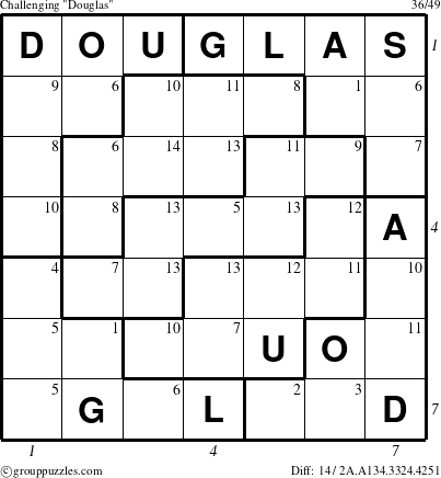 The grouppuzzles.com Challenging Douglas puzzle for , suitable for printing, with all 14 steps marked