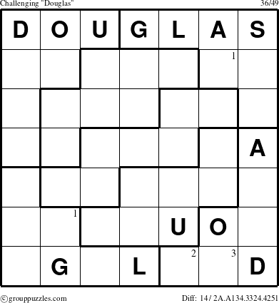 The grouppuzzles.com Challenging Douglas puzzle for  with the first 3 steps marked