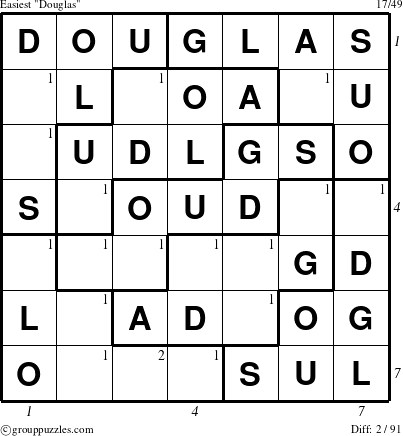 The grouppuzzles.com Easiest Douglas puzzle for , suitable for printing, with all 2 steps marked