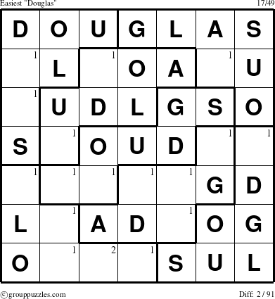 The grouppuzzles.com Easiest Douglas puzzle for  with the first 2 steps marked