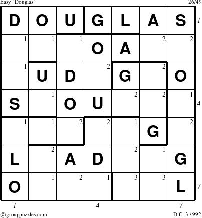 The grouppuzzles.com Easy Douglas puzzle for , suitable for printing, with all 3 steps marked