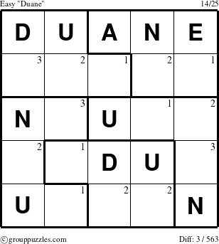 The grouppuzzles.com Easy Duane puzzle for  with the first 3 steps marked