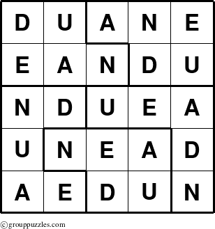 The grouppuzzles.com Answer grid for the Duane puzzle for 