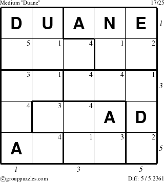 The grouppuzzles.com Medium Duane puzzle for  with all 5 steps marked