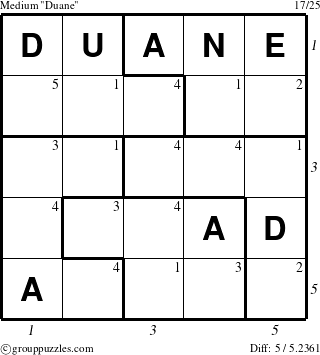 The grouppuzzles.com Medium Duane puzzle for , suitable for printing, with all 5 steps marked