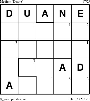 The grouppuzzles.com Medium Duane puzzle for  with the first 3 steps marked
