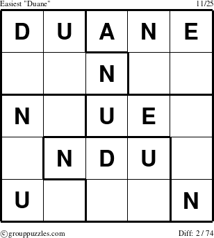 The grouppuzzles.com Easiest Duane puzzle for 