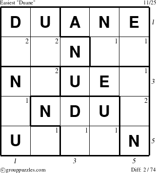 The grouppuzzles.com Easiest Duane puzzle for  with all 2 steps marked