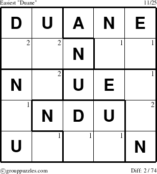 The grouppuzzles.com Easiest Duane puzzle for  with the first 2 steps marked