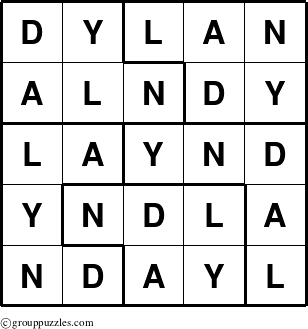 The grouppuzzles.com Answer grid for the Dylan puzzle for 
