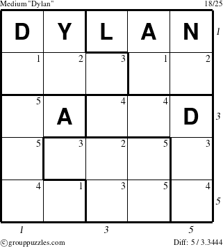 The grouppuzzles.com Medium Dylan puzzle for , suitable for printing, with all 5 steps marked