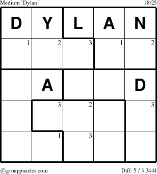 The grouppuzzles.com Medium Dylan puzzle for  with the first 3 steps marked