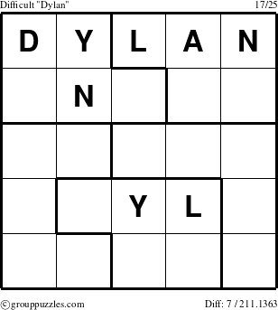The grouppuzzles.com Difficult Dylan puzzle for 