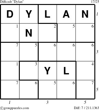 The grouppuzzles.com Difficult Dylan puzzle for  with all 7 steps marked