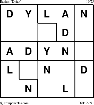 The grouppuzzles.com Easiest Dylan puzzle for 