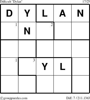 The grouppuzzles.com Difficult Dylan puzzle for  with the first 3 steps marked