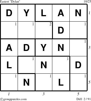 The grouppuzzles.com Easiest Dylan puzzle for  with all 2 steps marked
