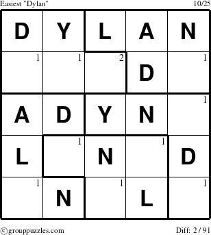 The grouppuzzles.com Easiest Dylan puzzle for  with the first 2 steps marked