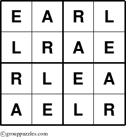 The grouppuzzles.com Answer grid for the Earl puzzle for 