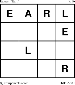 The grouppuzzles.com Easiest Earl puzzle for 