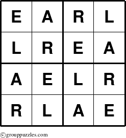 The grouppuzzles.com Answer grid for the Earl puzzle for 
