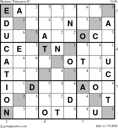 The grouppuzzles.com Medium Education-X-c1 puzzle for , suitable for printing, with all 6 steps marked