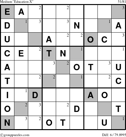 The grouppuzzles.com Medium Education-X-c1 puzzle for  with the first 3 steps marked