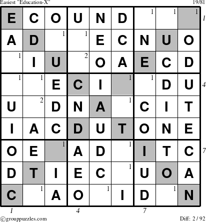 The grouppuzzles.com Easiest Education-X-d1 puzzle for , suitable for printing, with all 2 steps marked