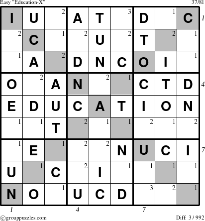 The grouppuzzles.com Easy Education-X-r5 puzzle for  with all 3 steps marked