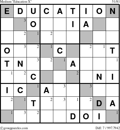 The grouppuzzles.com Medium Education-X puzzle for  with the first 3 steps marked