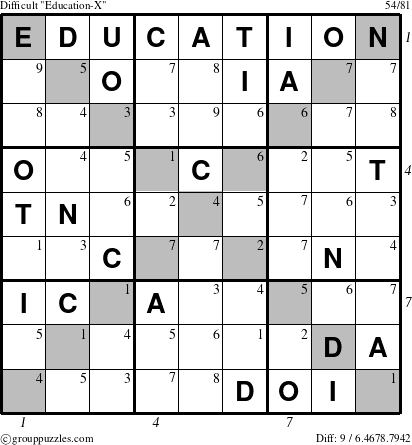 The grouppuzzles.com Difficult Education-X puzzle for , suitable for printing, with all 9 steps marked