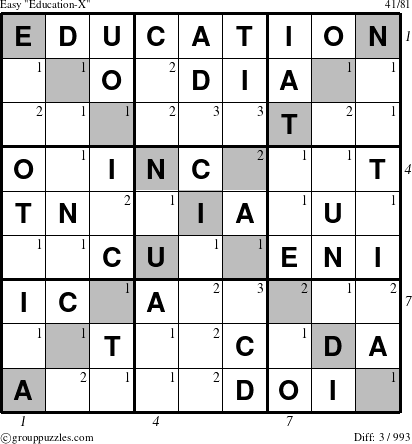 The grouppuzzles.com Easy Education-X puzzle for , suitable for printing, with all 3 steps marked