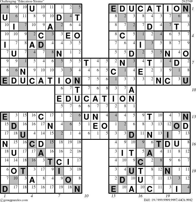 The grouppuzzles.com Challenging Education-Xtreme puzzle for , suitable for printing, with all 19 steps marked