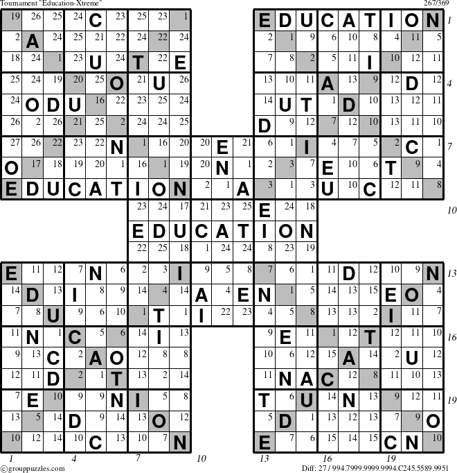 The grouppuzzles.com Tournament Education-Xtreme puzzle for  with all 27 steps marked