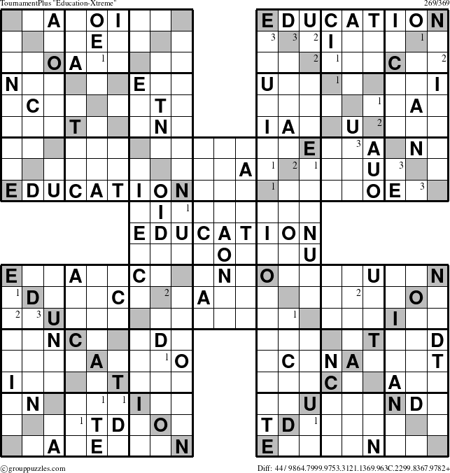 The grouppuzzles.com TournamentPlus Education-Xtreme puzzle for  with the first 3 steps marked