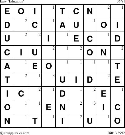 The grouppuzzles.com Easy Education-c1 puzzle for  with the first 3 steps marked