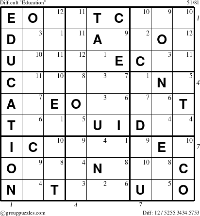 The grouppuzzles.com Difficult Education-c1 puzzle for  with all 12 steps marked