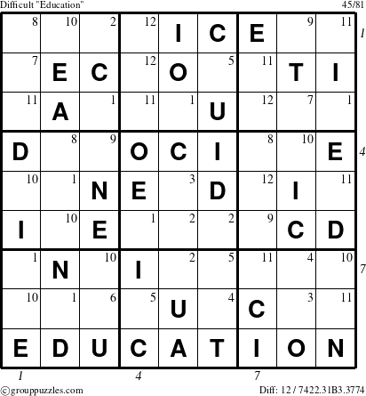 The grouppuzzles.com Difficult Education-r9 puzzle for , suitable for printing, with all 12 steps marked
