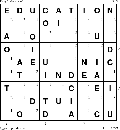 The grouppuzzles.com Easy Education puzzle for , suitable for printing, with all 3 steps marked