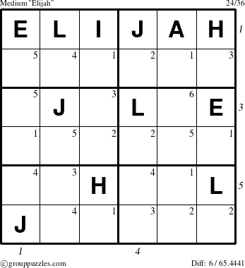 The grouppuzzles.com Medium Elijah puzzle for , suitable for printing, with all 6 steps marked