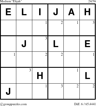 The grouppuzzles.com Medium Elijah puzzle for  with the first 3 steps marked